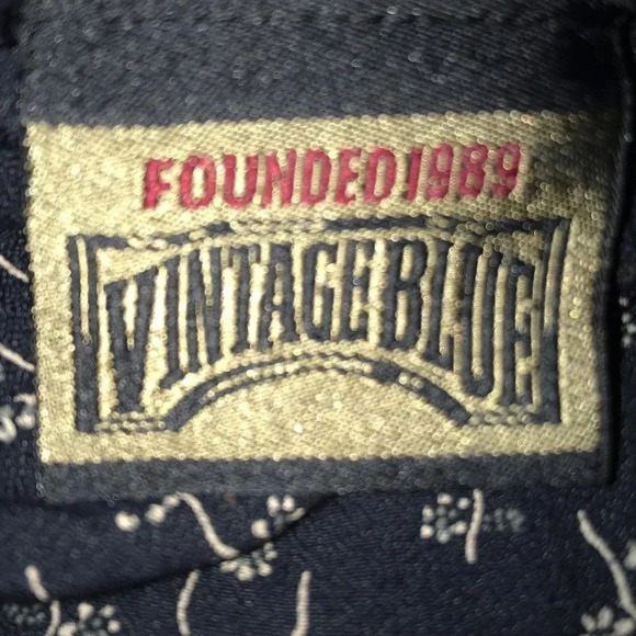 FOUNDED 1989 Vintage Blue- black pull on with ditzy flower print pants size L - Picture 4 of 9